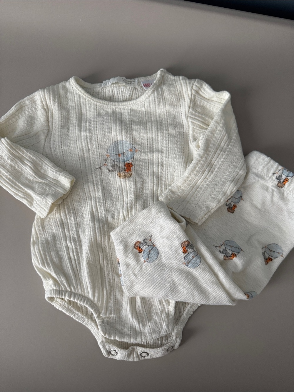 Zara Cream Knit Baby Matching Set with Cute Print